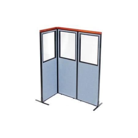 Global Equipment Interion Deluxe Freestanding 3-Panel Corner Divider w/Partial Window 24-1/4"W x 73-1/2"H Blue 695086BL